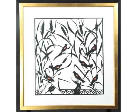 Titled "Black Bird", black and white paper cutting, signed lower right Peter Michael Martin and dated 1991. Overall size: 30 