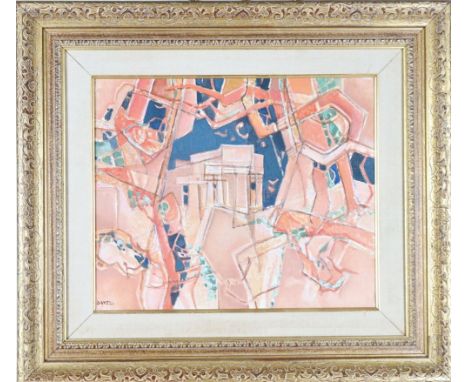 Titled, 'Le Temple d'Egine' (The Temple of Egine), Cubist oil on canvas, signed lower left. Signed and dated on reverse, 1962