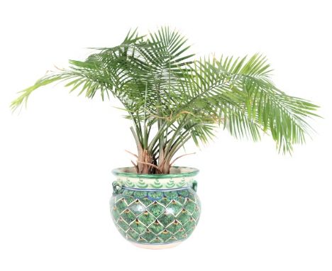 Italian hand painted planter / pot, double handled. Size: 14 x 14 x 11 in.