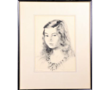 Titled "Suzy", drawing sketch portrait of a girl, signed in pencil lower left. Overall size: 22 3/4 x 18 3/4 in. Sight size: 