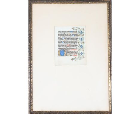 Beautiful Illuminated Manuscript Leaf from Book of Hours. Overall size: 14 3/4 x 10 3/4 in. Sight size: 5 x 4 in.
