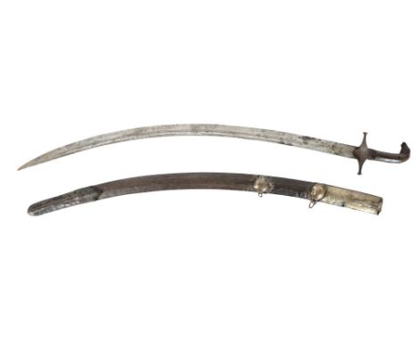 Persian Saber shamshir in classic form with Leather and Metal Scabbard. Size: 40 x 5 in.