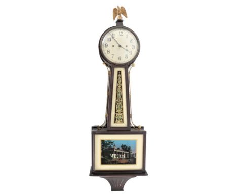 New Haven banjo clock, 1920s, brass eagle finial. Size: 12 1/4 x 5 x 42 in. 