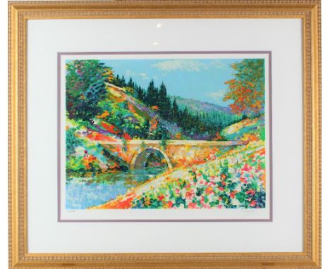 Alex Perez 'Mountain Bridge' Serigraph. 2000. Serigraph in color on wove paper. signed in pencil, numbered 117/350. Overall: 