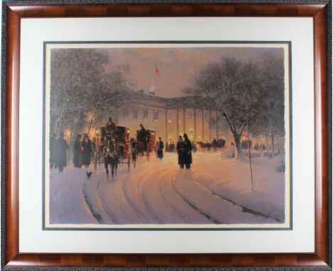 G. Harvey 'Evening with the President' Serigraph. SAerigraph on paper, signed and numbered 180/296. Overall: 46 x 56 in. Sigh