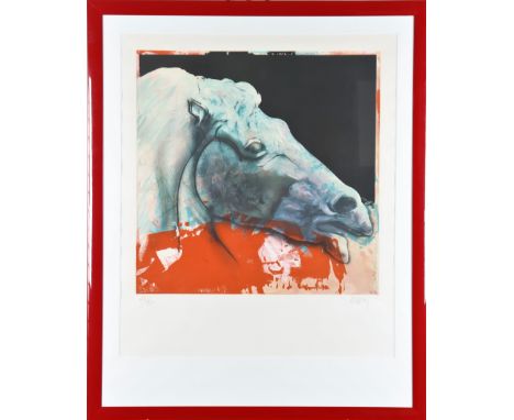 Screen print of a horse head in profile, with blocks of color in red and black, numbered 53/120 Overall size: 42 1/4 x 34 1/4
