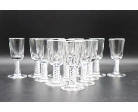 Steuben air twist wine glasses. 2 x 2 x 4 in. Provenance: Estate of Dr. Arnold Werschky in Sausalito, California.