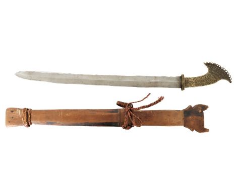 Indonesian Kris Sword with wooden scabbard. Size: 28 1/2 x 2 1/2 in.