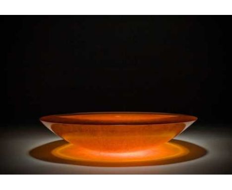 David James, "Tranquility" Gold / Ruby Glass. Cast and Polished Glass. The bright colour makes this demi-sphere shaped sculpt