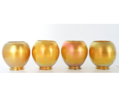 Set of (4) Steuben Gold Iridescent Shades, Aurone. 4 1/2 x 4 1/2 x 4 Provenance: Estate of Dr. Arnold Werschky in Sausalito, 