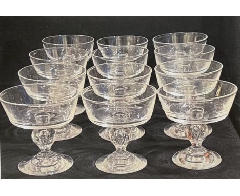 Steuben champagne glasses, tear drop bases. Provenance: Estate of Dr. Arnold Werschky in Sausalito, California.