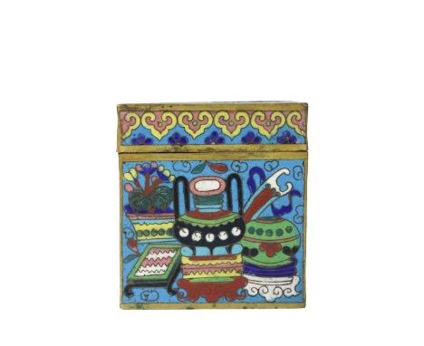 Highly ornamental and colorful design, vivid turquoise color enamel over metal. 2 1/3 x 3 in.