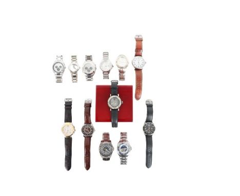 One lot of twelve modern watches, all of them work but one. The lot includes a P-51 Artifact Watch, limited edition of 999, w