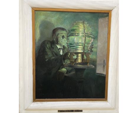 Titled "The Lighthouse Keeper", oil portrait with green glow, on canvas Jorge Richon-Brunet studied in Paris at the Ecole des