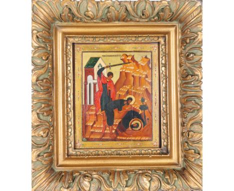 The Beheading of St. John the Baptist', North Russian School style, Byzantine iconography. Hand-painted oil on wood panel ico