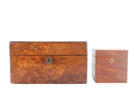 Two attractive boxes, Late1800's/Early 1900's. Large wooden box with burled wood effect, document or check holder inside, the