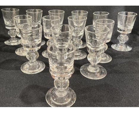 Steuben crystal aperitif glasses, tear drop bubble form. Provenance: Estate of Dr. Arnold Werschky in Sausalito, California. 