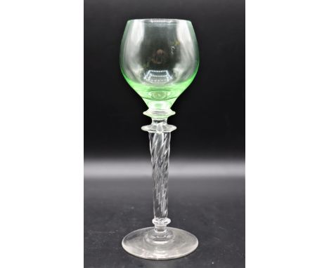 Steuben Large Single Clear to Green Goblet, twist stem. 2 1/2 x 8 1/4 in. Provenance: Estate of Dr. Arnold Werschky in Sausal