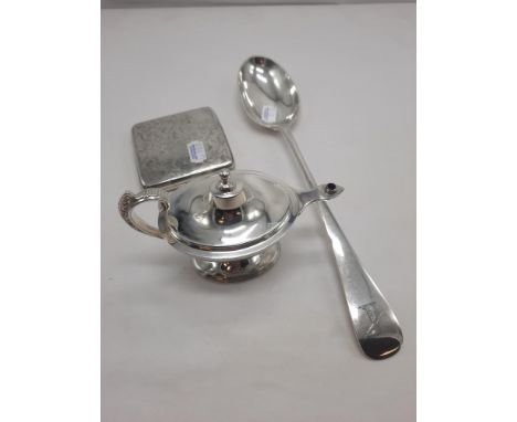 HM SILVER LADLE, CIGARETTE CASE &amp; A HM SILVER GENIE LAMP - APPROX 15 IMP OZ / 444 GRAMS