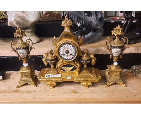 GILT MANTLE CLOCK &amp; GARNITURE - 35.5 CMS (H) APPROX