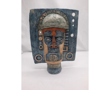 SCULPTURE OF AZTEC MASK FROM THE CORNISH TROIKA COLLECTION BY ''M MURRELL CIRCA 1970'S ''PHOENIX'' BY JOHN CUFFLEY &nbsp;COFF