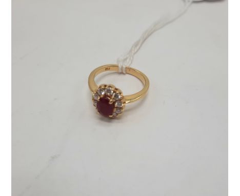 18CT GOLD RUBY &amp; DIAMOND RING SIZE J 