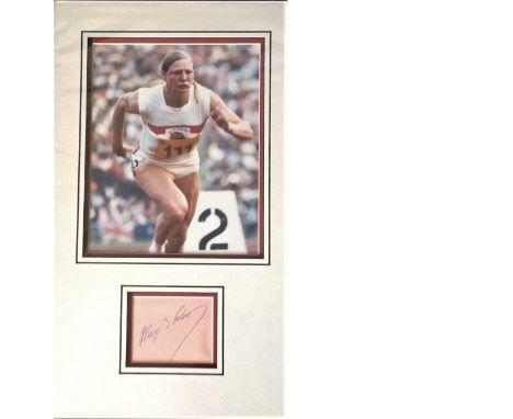 Mary Peters genuine authentic signed autograph display. High quality professionally mounted 18x11 inch overall sized display.