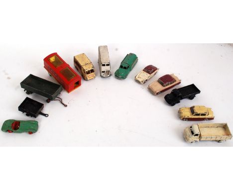 DINKY & CORGI: A collection of 12x assorted loose vintage diecast model Corgi / Dinky models - all AF. Austin ,trailers, some