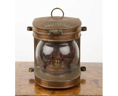 Seahorse (Bocock and Wilkinson) 'Masthead' ships lampcopper and glass, stamped to the top, 25cm high overall including ring t