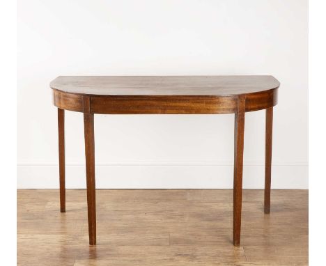 Mahogany side table early 19th Century, on plain tapering supports, 116cm wide x 60.5cm deep x 75cm high  In original conditi