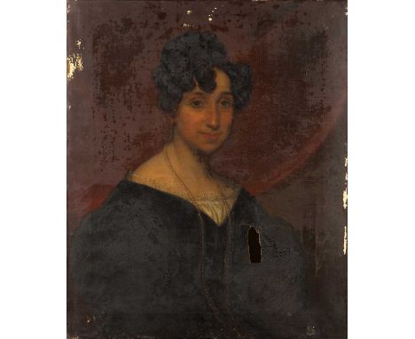 19th Century English School 'Portrait of a lady wearing a pearl necklace', oil on canvas, unsigned, unframed, 77cm x 64cm  Ca