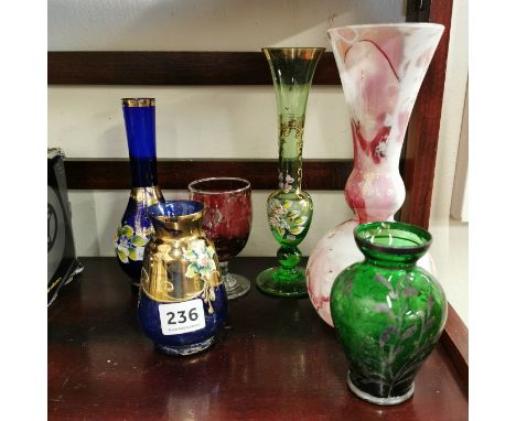 SHELF LOT OF GLASSWARE