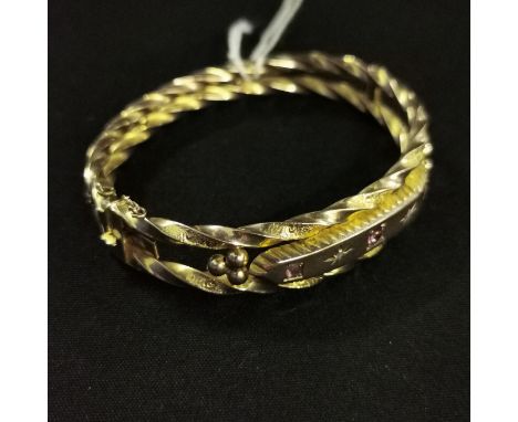ANTIQUE 9CT GOLD DIAMOND &amp; AMETHYST BANGLE