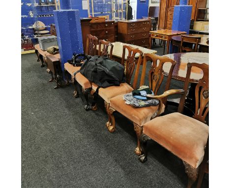 SET OF 8 ANTIQUE CHIPPENDALE STYLE BALL AND CLAW FOOT DINING CHAIRS