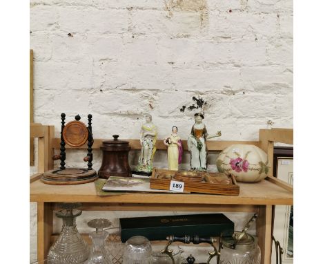 SHELF LOT, WATCH STAND, 3 FIGURES AND CHINA