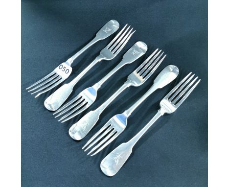 SET OF 6 IRISH SILVER FORKS - DUBLIN 1814 BY JAMES KEATING APPROX 417 GRAMS