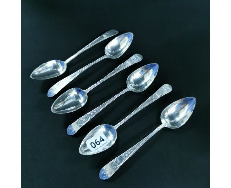 SET OF 6 IRISH SILVER BRIGHT CUT SPOONS - DUBLIN 1791 APPROX 150 GRAMS