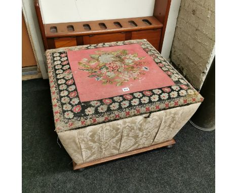 VICTORIAN TAPESTRY COVERED OTTOMAN