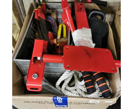 BOX OF TOOLS ETC