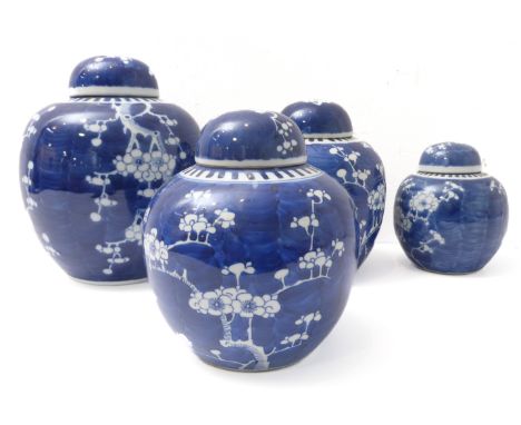 Four Chinese ginger jars and covers&nbsp;–&nbsp;varying sizes,&nbsp;decorated in underglaze blue and white with prunus blosso