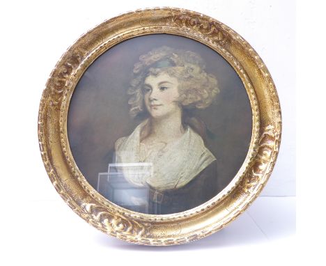 A good early 20th century circular print, 'The Parson's Daughter', after George Romney. Graves Gallery original label verso. 