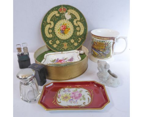 A selection to include a Royal Crown Derby butter dish and knife, a 19th century pug match-holder,&nbsp;two 19th century mini