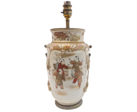 An early 20th century Japanese Satsuma vase decorated with dancing boys (converted to a lamp)