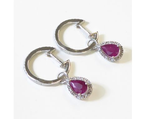 A pair of white-gold ruby and diamond earrings (can be worn as diamond hoops)