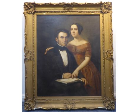 Austrian School&nbsp;–&nbsp;a large mid to late 19th century oil on canvas three-quarter length portrait study by Hauser. Gen