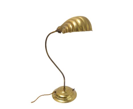 A student-style brass lamp with shell-shaped reflectorThe lamp has not been PAT tested; the cable has been cut off -- needs r