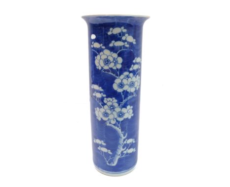 A late 19th / early 20th century Chinese porcelain sleeve vase –&nbsp;in&nbsp;Kangxi style with prunus blossom against a crac