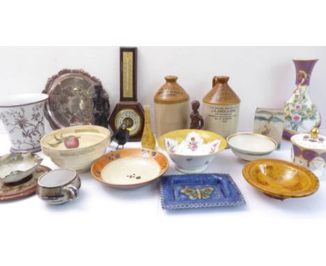 An interesting selection of ceramics, glassware, silver plate and decorative items to include stoneware jars, a Coalport limi
