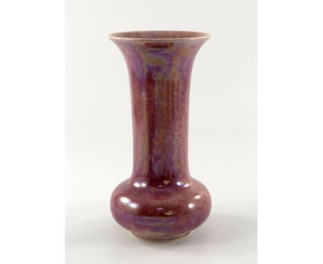 Ruskin Pottery, a Lustre vase, circa 1915, bulbous globe and shaft form with flared neck, pink hares fur type iridescent glaz