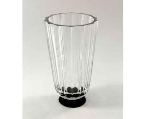 Simon Gate for Orrefors, an Art Deco cut glass vase, fluted conical form on a plain black foot, incised marks of LA354, 21cm 